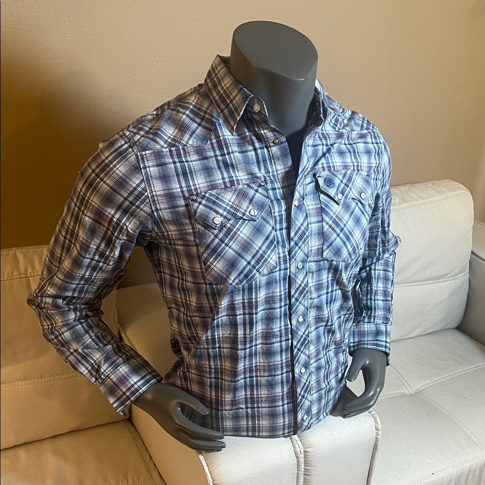 Wrangler Retro Casual Blue Plaid Button-Down Shirt for Men Size XXL - Picture 2 of 10